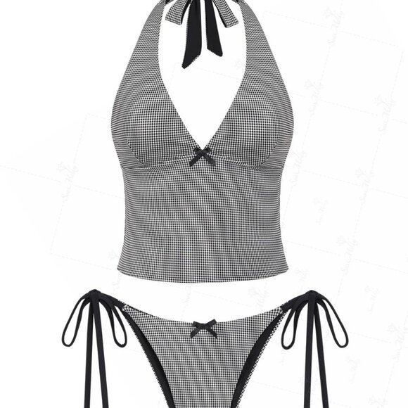 Y2K Reversible Gingham Bowknot Tankini Set 🖤 Seamoly Size Small NWT - Picture 1 of 6